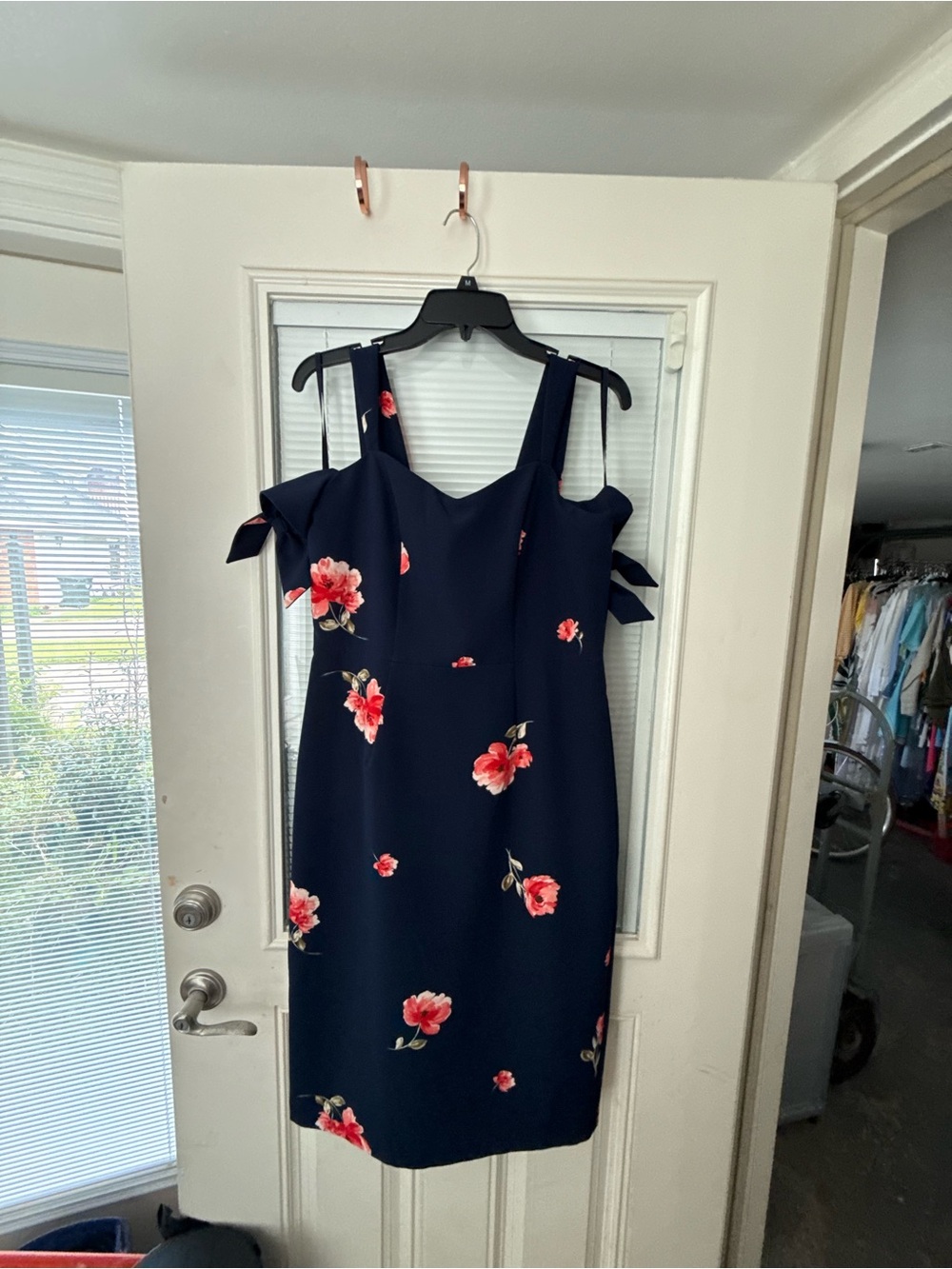 Ashley Graham Navy Floral Cold-Shoulder Dress